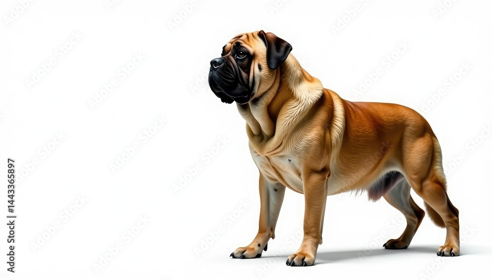 Obraz premium Majestic mastiff, powerful stance, white background, studio, headshot
