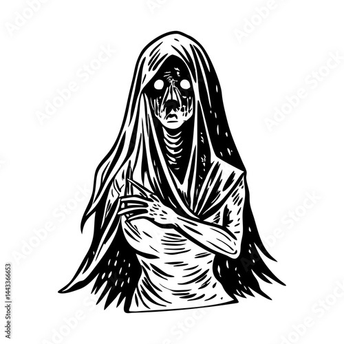 Vintage style illustration of ghostly woman