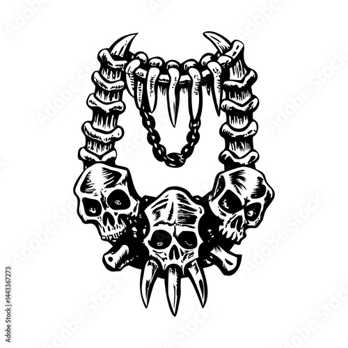 Bone necklace illustration in vintage style