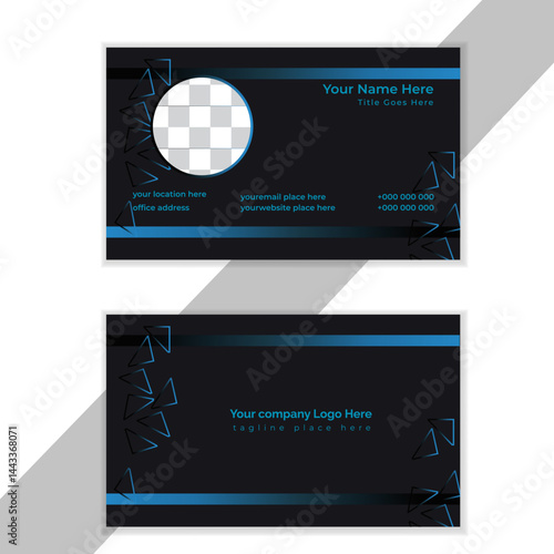 Clean, modern, simple, black colour double sided business card, visiting card, design template layout	