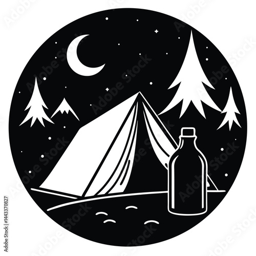 Water Bottle and Flask Canteen, thermos, collapsible water container Vector silhouette
