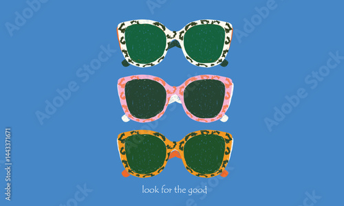 Sunglass design for fashion, top, dress, graphics, slogan tee, posters and others. Abstract sunglass art. Look for the good.