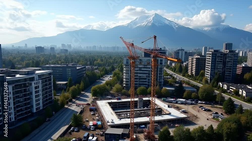 New Residential Construction Site in an Urban Area with Mountains in the Distance
