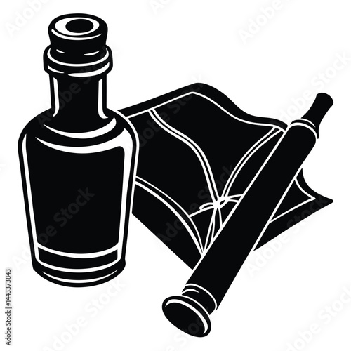 Water Bottle and Flask Canteen, thermos, collapsible water container Vector silhouette