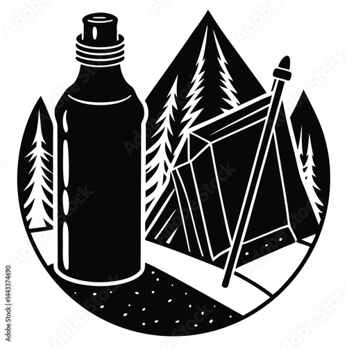 Water Bottle and Flask Canteen, thermos, collapsible water container Vector silhouette