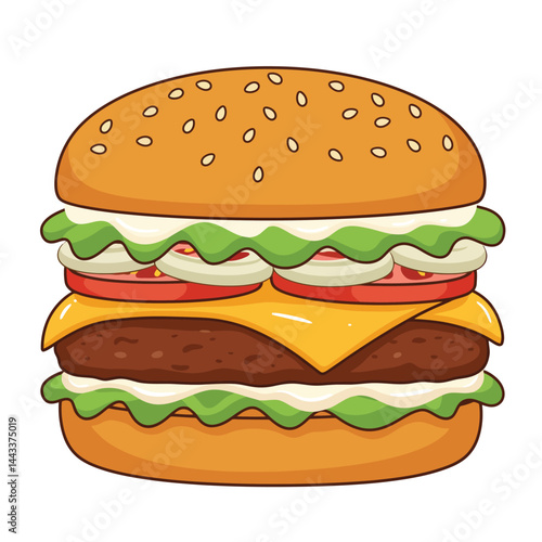 2D flat vector illustration hamburger isolated on a white background. 