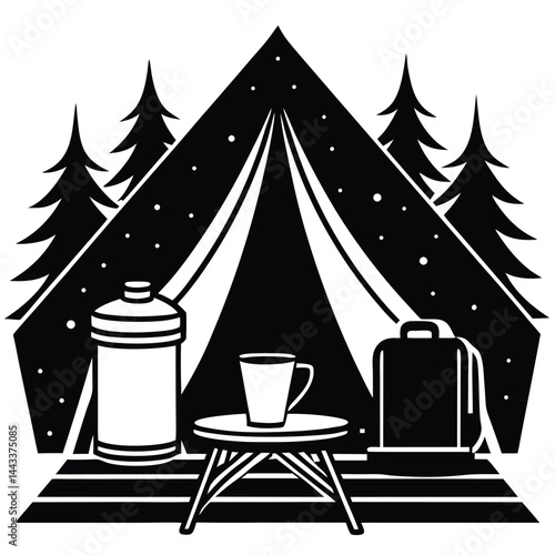 Water Bottle and Flask Canteen, thermos, collapsible water container Vector silhouette