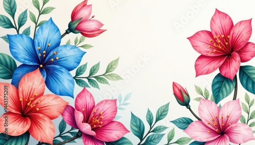 Watercolor painted blossoms, endlessly repeating , colorful, pastel, watercolor