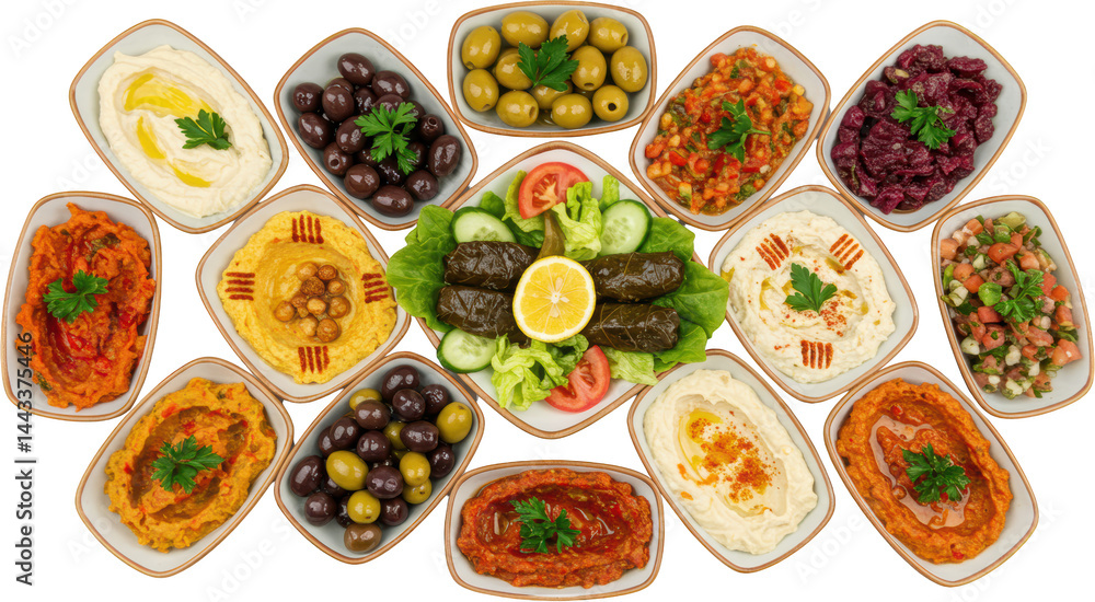 Delicious Mediterranean Mezze Platter Hummus Baba Ghanoush Olives Salads and More Delicious Mediterranean Mezze Platter Hummus Baba Ghanoush Olives Salads and More