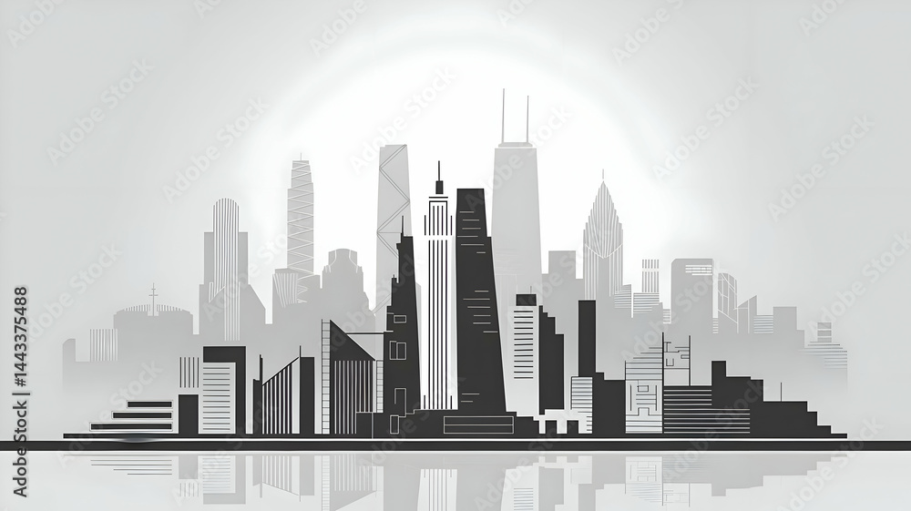 custom made wallpaper toronto digitalMonochromatic Cityscape Featuring Impressive Buildings and Sky Silhouette