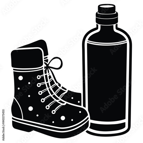 Water Bottle and Flask Canteen, thermos, collapsible water container Vector silhouette