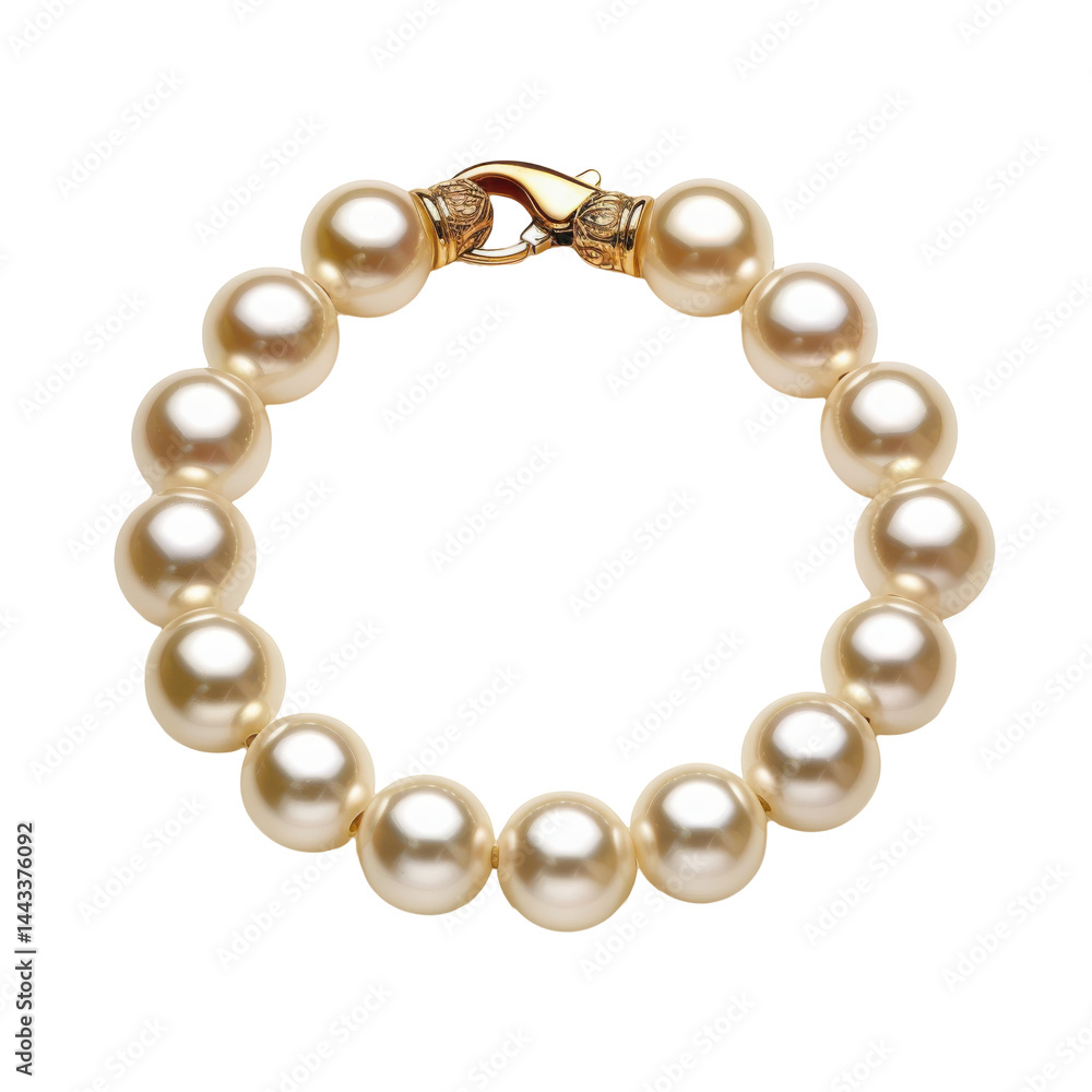 Obraz premium Detailed pearl bracelet with gold clasp, elegant design for timeless and sophisticated fashion, Isolated Transparent Background