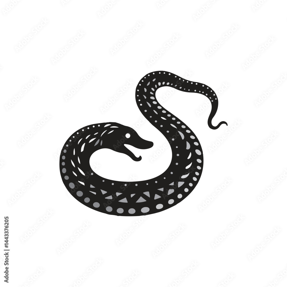Obraz premium Vector elongated snake silhouette illustration. Black serpent isolated tattoo design.