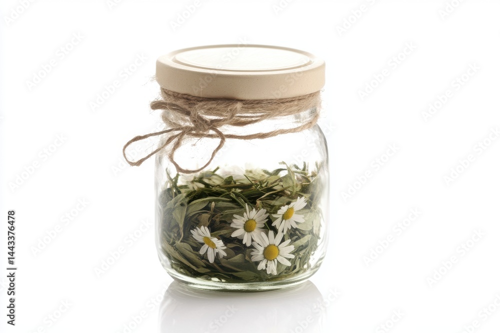 A freshly picked daisies in a jar isolated on white background A freshly picked daisies in a jar isolated on white background