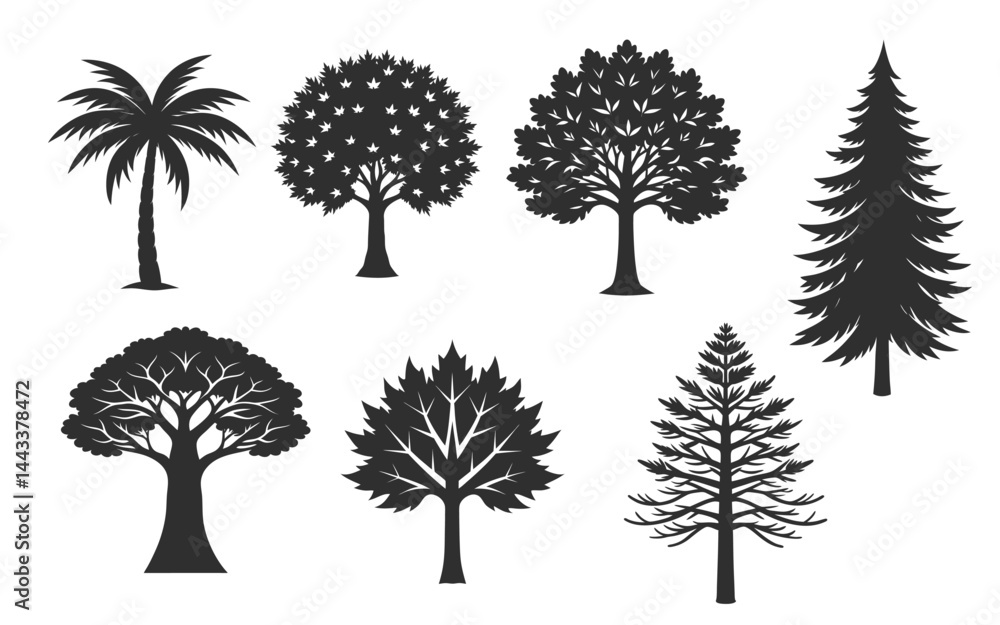 Fototapeta premium set of trees vector illustration on white background, bundle of 8 trees