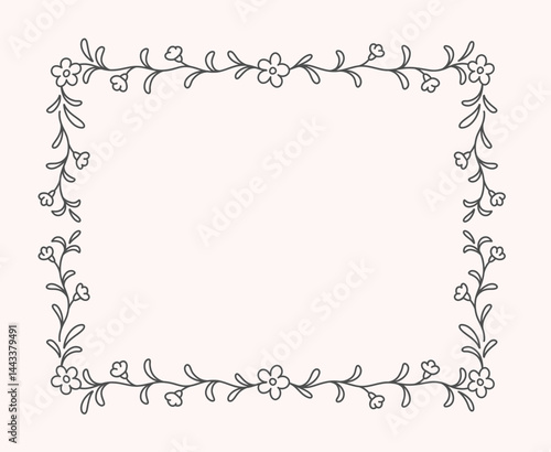 Doodle floral frame with branches and flowers cute rustic vector illustration