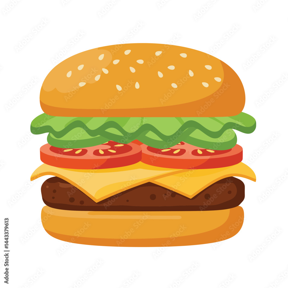 2D flat vector illustration hamburger isolated on a white background. 