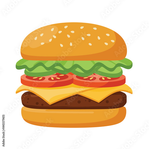 2D flat vector illustration hamburger isolated on a white background. 