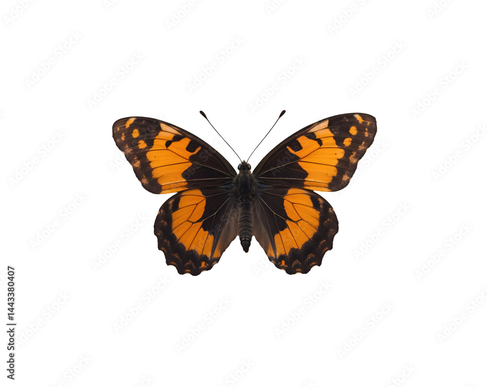 Obraz premium Detailed close up showcasing the vivid orange and black wings of a small tortoiseshell butterfly, revealing intricate patterns and delicate structure