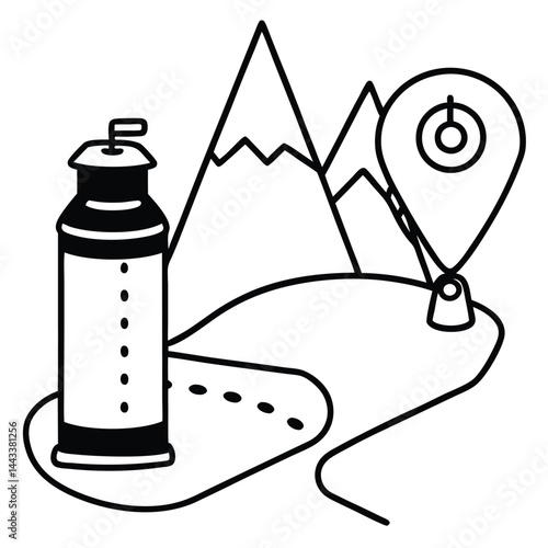 Water Bottle and Flask Canteen, thermos, collapsible water container Vector silhouette line art 