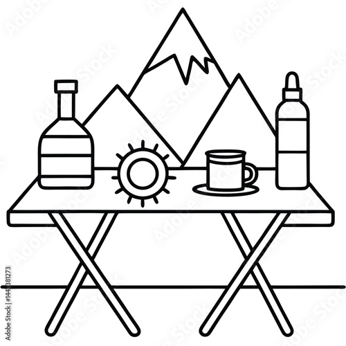 Water Bottle and Flask Canteen, thermos, collapsible water container Vector silhouette line art 