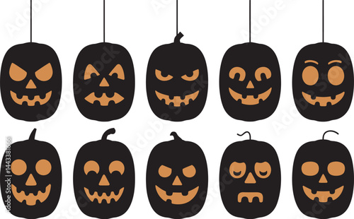 Halloween Jack-o'-Lantern Silhouettes Decorations, vector illustration