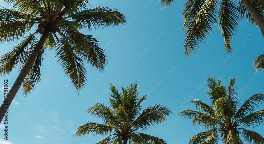 Fototapeta premium Looking Up at Palm Trees on Bright Clear Day