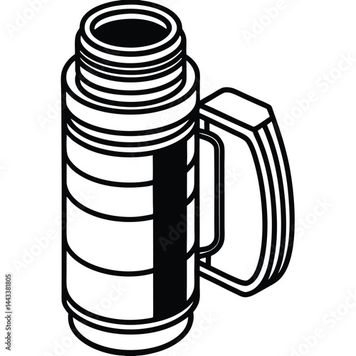 Water Bottle and Flask Canteen, thermos, collapsible water container Vector silhouette line art 