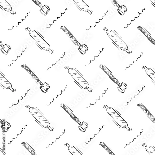 kitchen utensil pattern. kitchenware seamless pattern. doodle kitchen background
