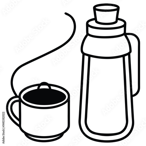 Water Bottle and Flask Canteen, thermos, collapsible water container Vector silhouette line art 