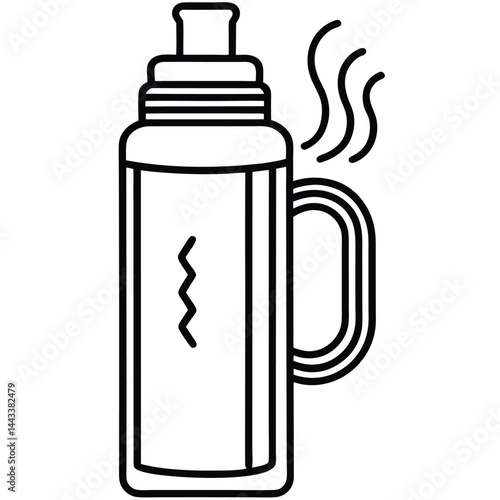 Water Bottle and Flask Canteen, thermos, collapsible water container Vector silhouette line art 