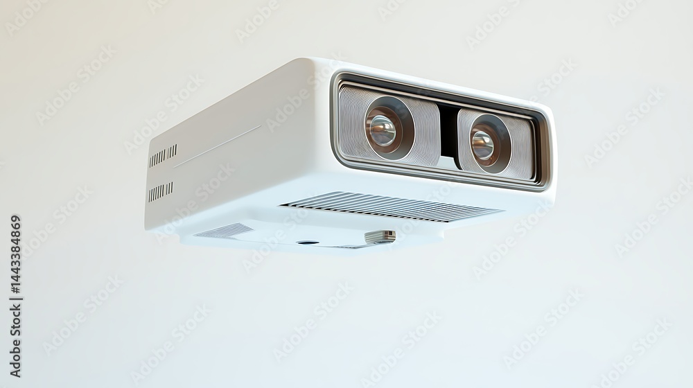Modern technology device with dual lenses on white backdrop Modern technology device with dual lenses on white backdrop