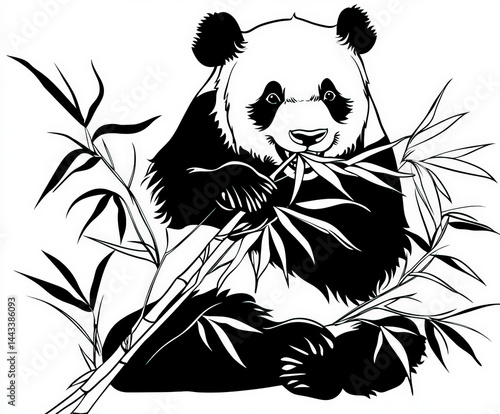 A playful panda eating bamb...
