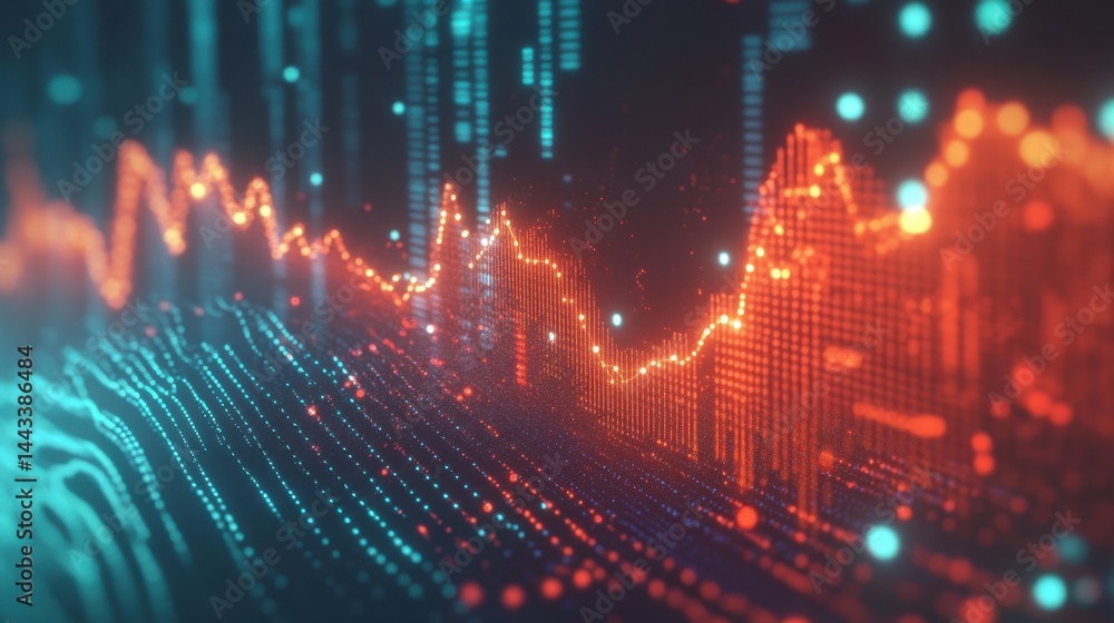 Abstract financial chart with uptrend line graph in red and blue. Concept for stock market, investment, and economic analysis. Abstract financial chart with uptrend line graph in red and blue. Concept for stock market, investment, and economic analysis.