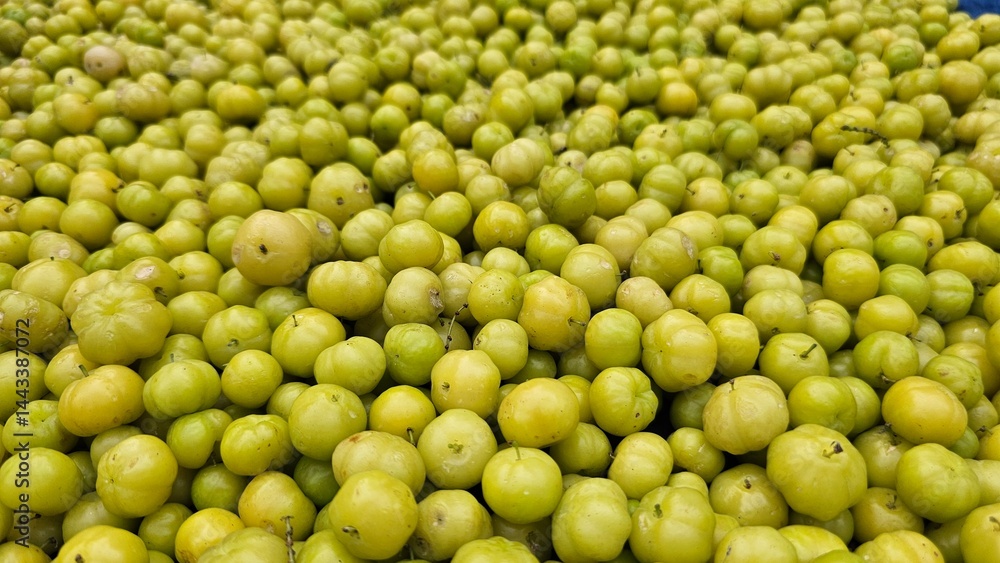 Fresh Orboroi fruits, Phyllanthus acidus, known as the Otaheite gooseberry, Malay gooseberry, star gooseberry. This fruit is piled up for sale. It is nutrient fruit as culinary and medically. Fresh Orboroi fruits, Phyllanthus acidus, known as the Otaheite gooseberry, Malay gooseberry, star gooseberry. This fruit is piled up for sale. It is nutrient fruit as culinary and medically.