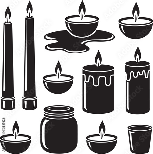 Candle silhouette vector icons tall taper tealight jar wax melting
