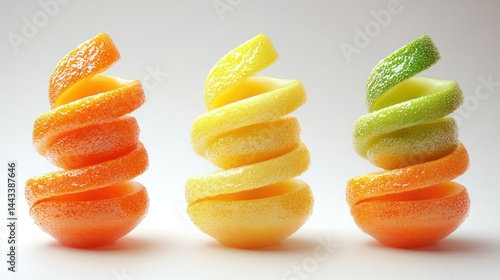 Colorful citrus slices spiraled and stacked