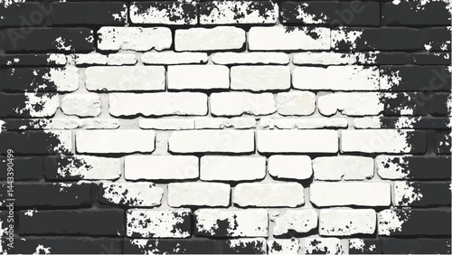 Black and white tone Brick wall background. A black and white brick wall texture with a grungy, distressed look. 