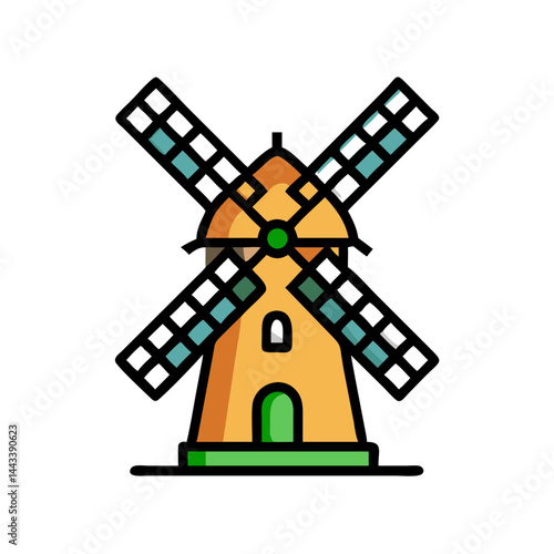 Traditional Windmill Tourist Landmark Icon — Heritage, Travel, Architecture Symbol