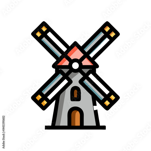 Traditional Windmill Tourist Landmark Icon — Heritage, Travel, Architecture Symbol