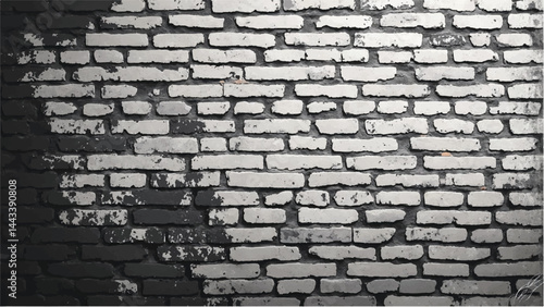 Black and white tone Brick wall background. A black and white brick wall texture with a grungy, distressed look. 