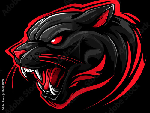 Wallpaper Mural Fierce Black Panther Head  Mascot Design  Red Accents  Gaming Logo  Aggressive Animal  Pre Torontodigital.ca