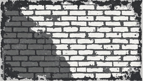 Black and white tone Brick wall background. A black and white brick wall texture with a grungy, distressed look. 