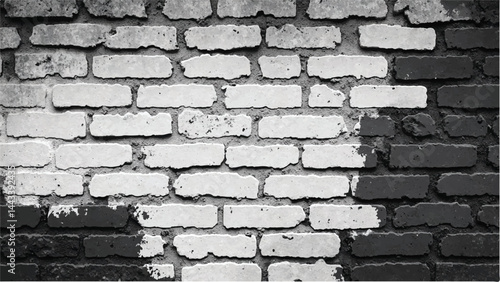 Black and white tone Brick wall background. A black and white brick wall texture with a grungy, distressed look. 