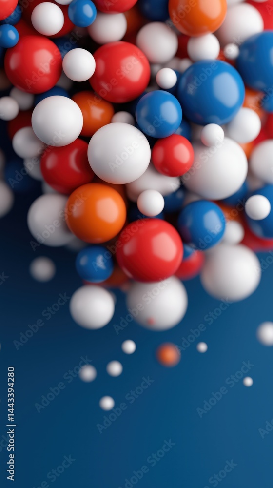 Colorful arrangement of spheres in various sizes suspended against a deep blue background