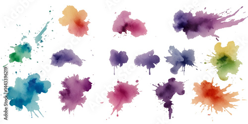 Set of colorful abstract watercolor splash brush strokes vector background. Colors watercolor paint stains vector texture background.