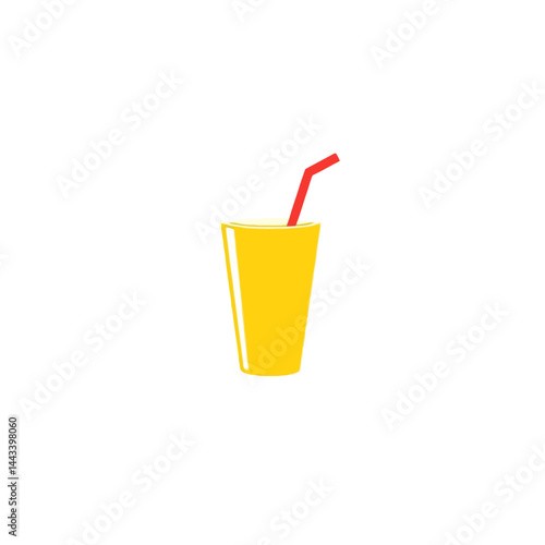 Yellow juice glass illustration with red straw vector graphic design for summer drink and beverage concept