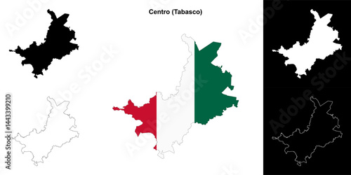 Centro municipality (Tabasco) outline map set