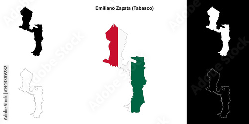 Emiliano Zapata municipality (Tabasco) outline map set