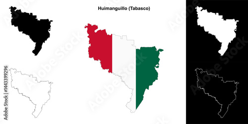 Huimanguillo municipality (Tabasco) outline map set